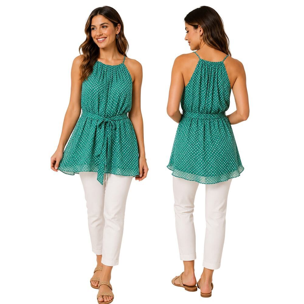 NWT endless rose green chiffon semi sheer tunic tie waist wired hem layering top